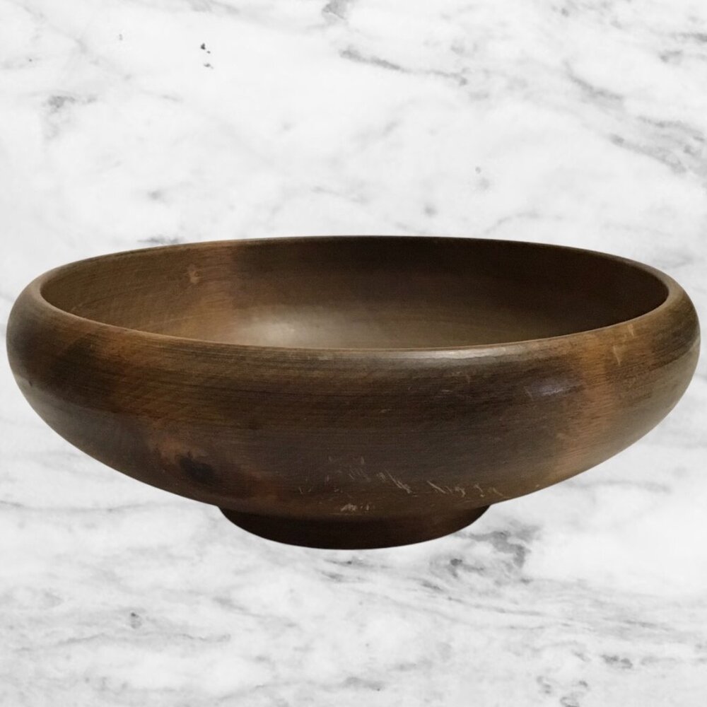 Vintage Wood Serving Bowl Hand Turned Round 10" Farmhouse Primitive Woodcrest